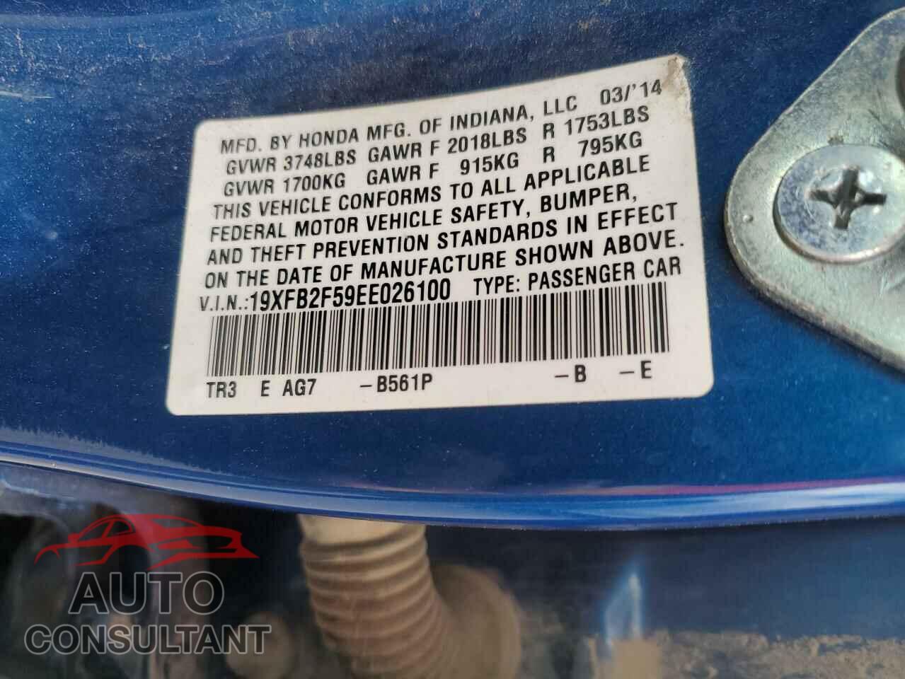 HONDA CIVIC 2014 - 19XFB2F59EE026100
