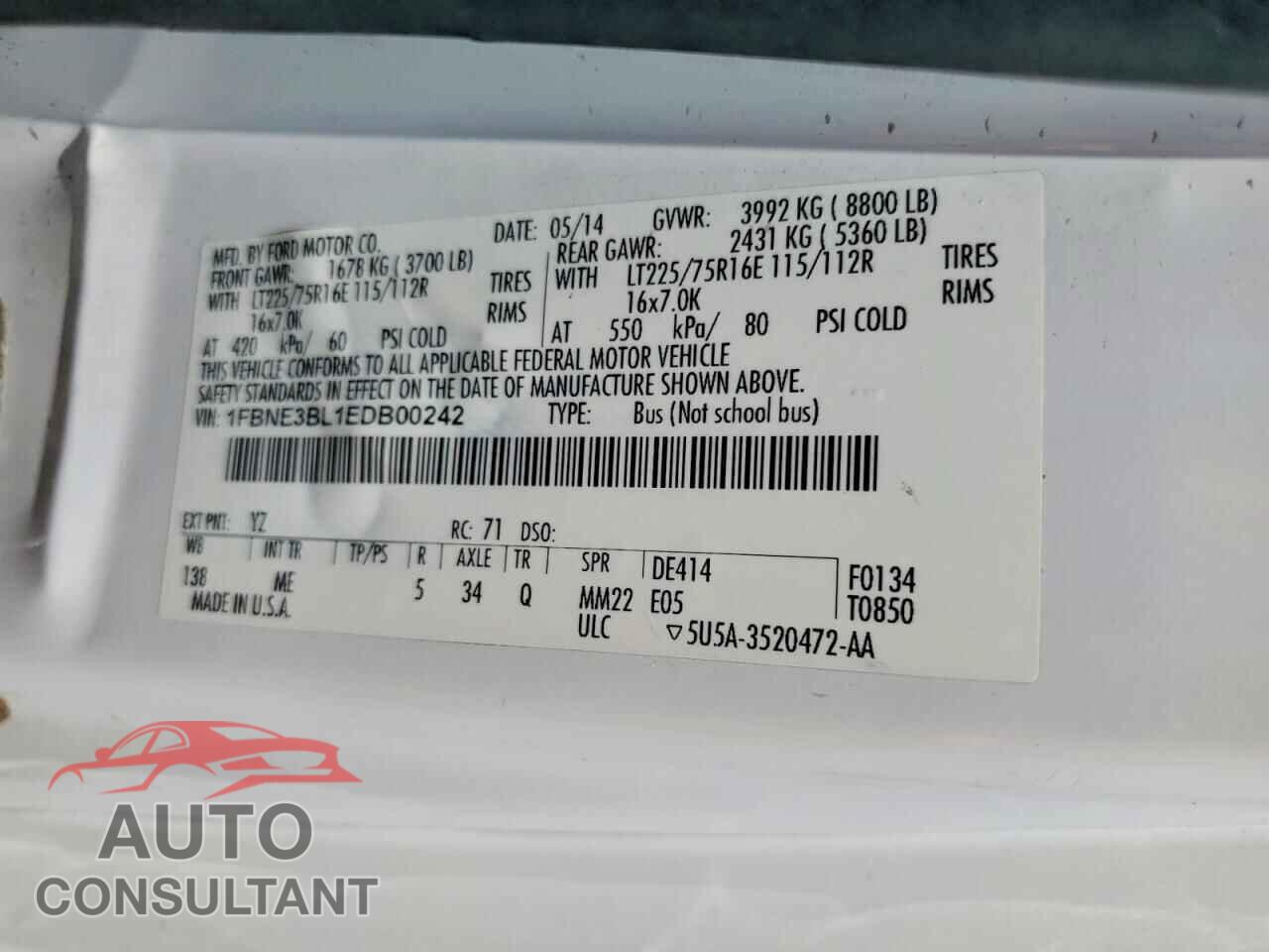 FORD ECONOLINE 2014 - 1FBNE3BL1EDB00242