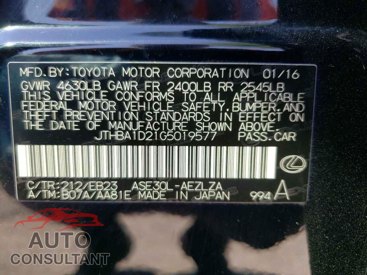 LEXUS IS 2016 - JTHBA1D21G5019577