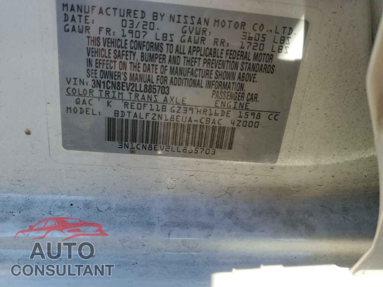 NISSAN VERSA 2020 - 3N1CN8EV2LL885703