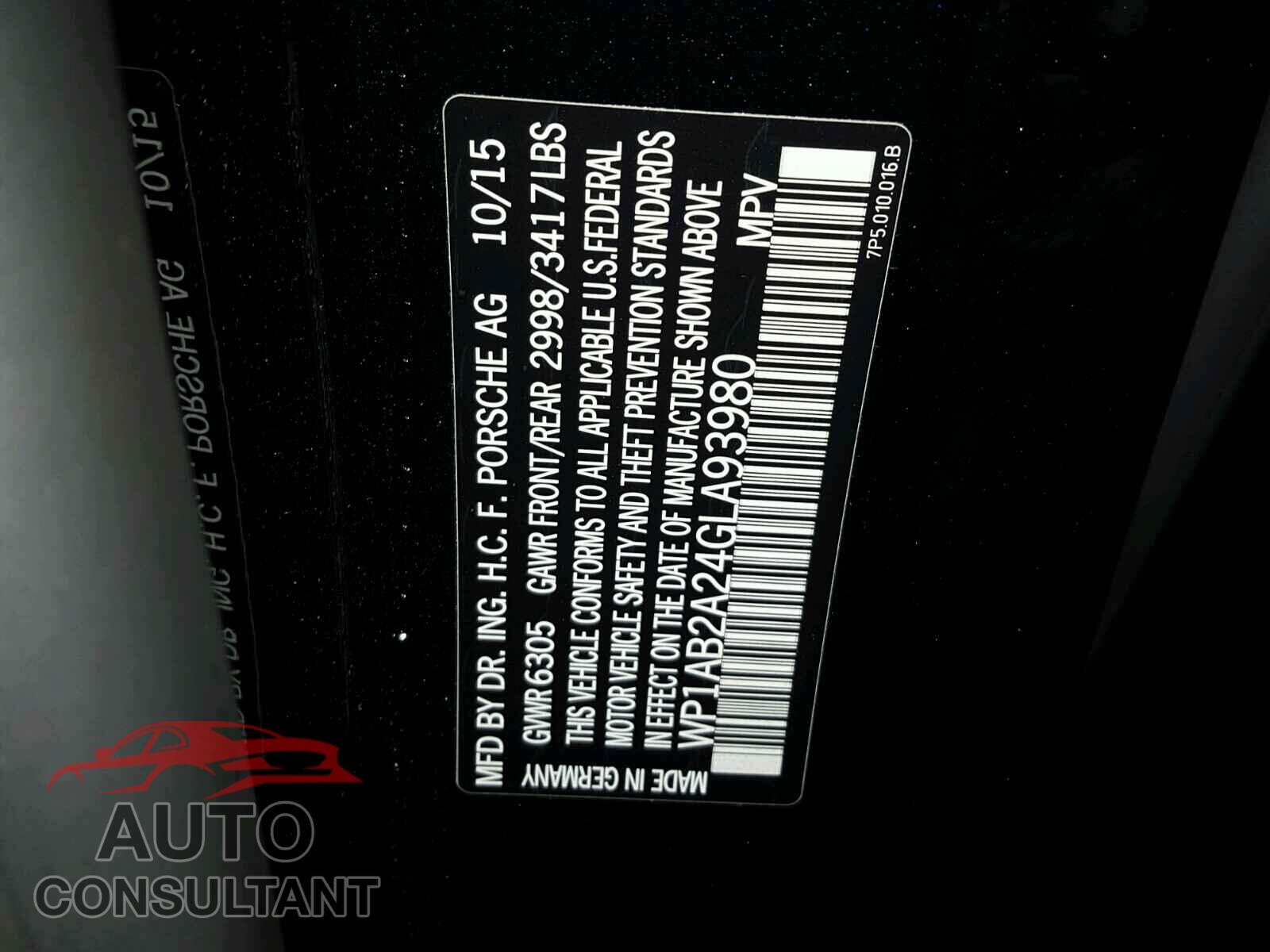 PORSCHE CAYENNE 2016 - WP1AB2A24GLA93980