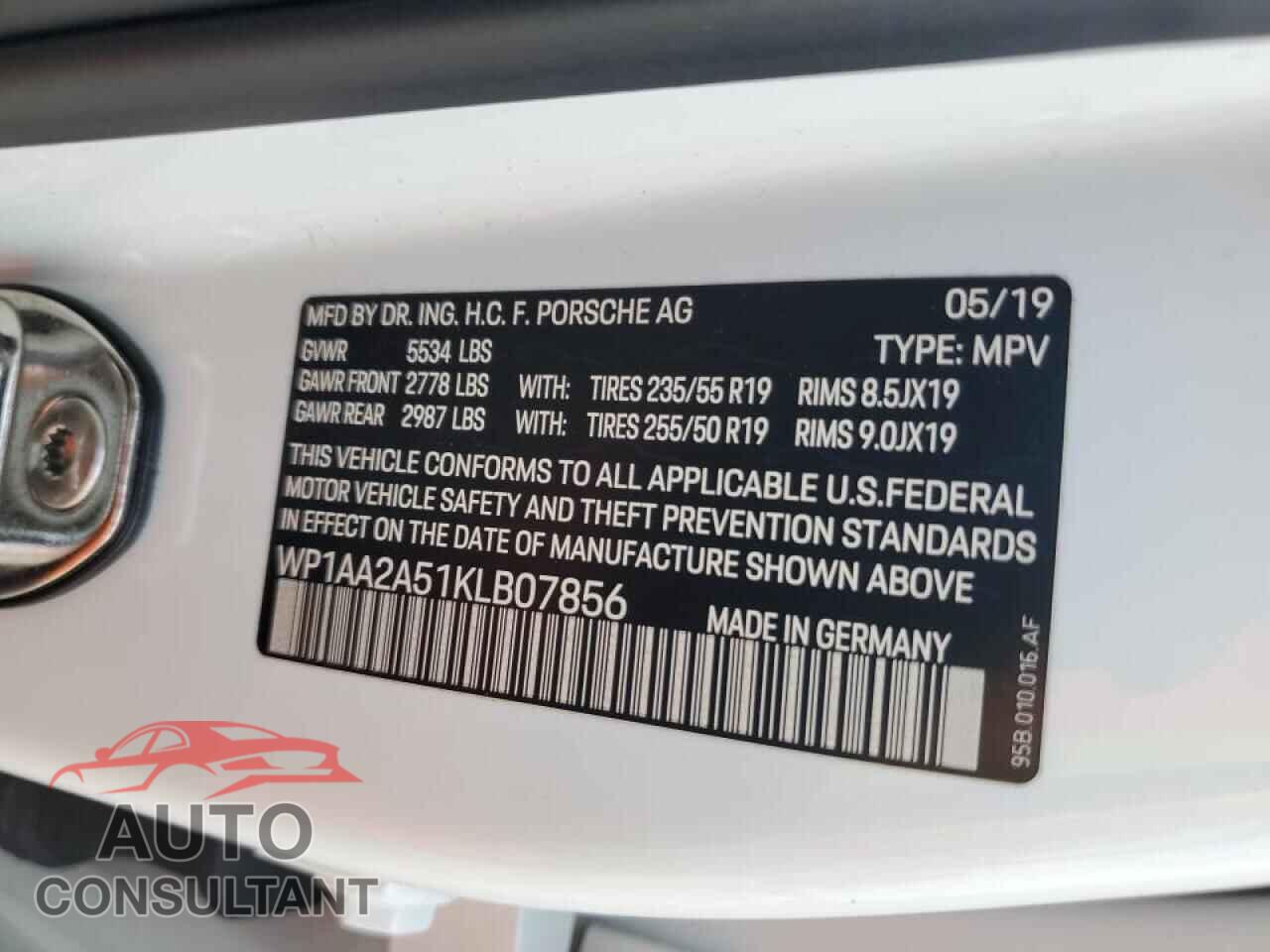 PORSCHE MACAN 2019 - WP1AA2A51KLB07856