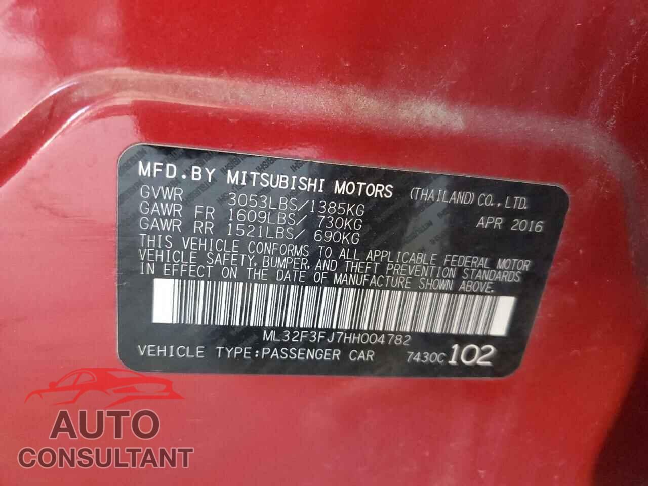 MITSUBISHI MIRAGE 2017 - ML32F3FJ7HH004782