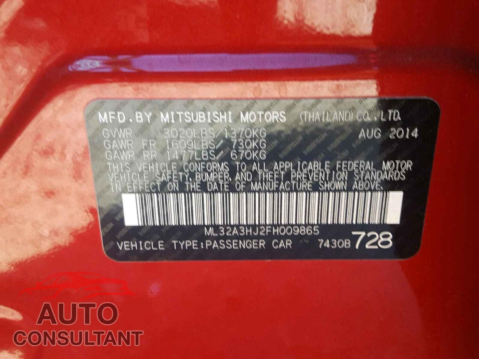 MITSUBISHI MIRAGE 2015 - ML32A3HJ2FH009865
