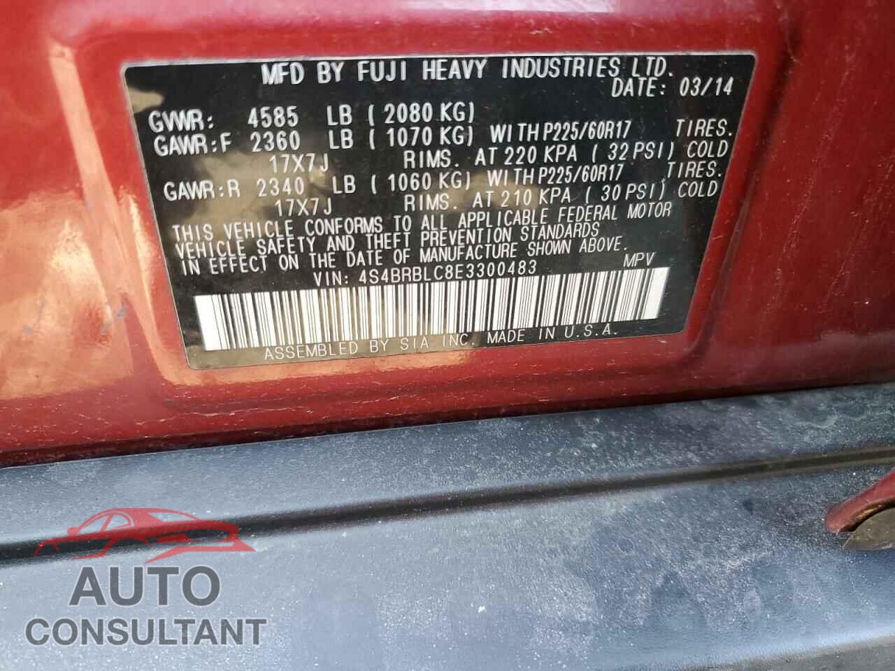 SUBARU OUTBACK 2014 - 4S4BRBLC8E3300483