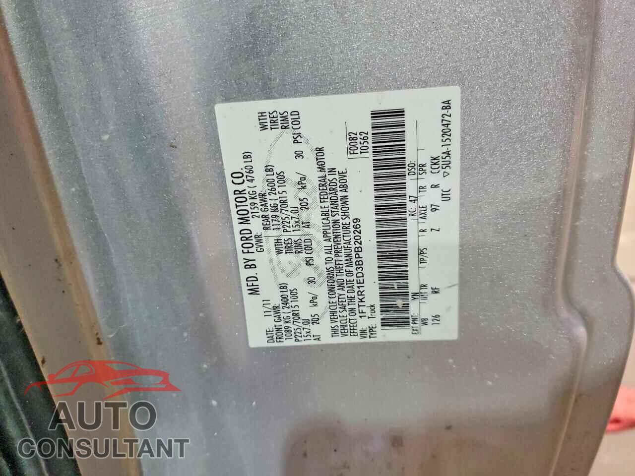 FORD RANGER 2011 - 1FTKR1ED3BPB20269
