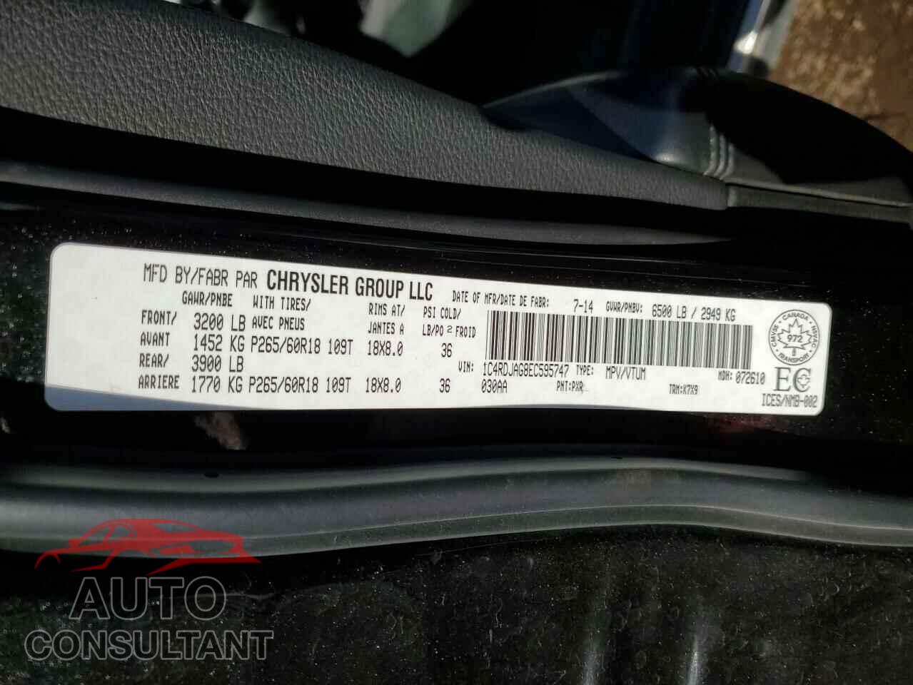 DODGE DURANGO 2014 - 1C4RDJAG8EC595747