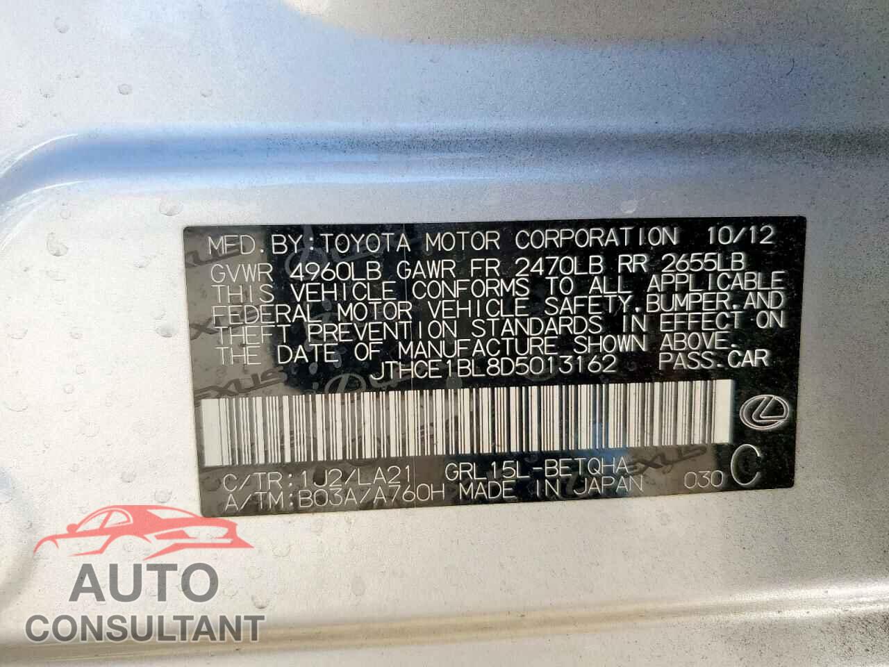 LEXUS GS350 2013 - JTHCE1BL8D5013162