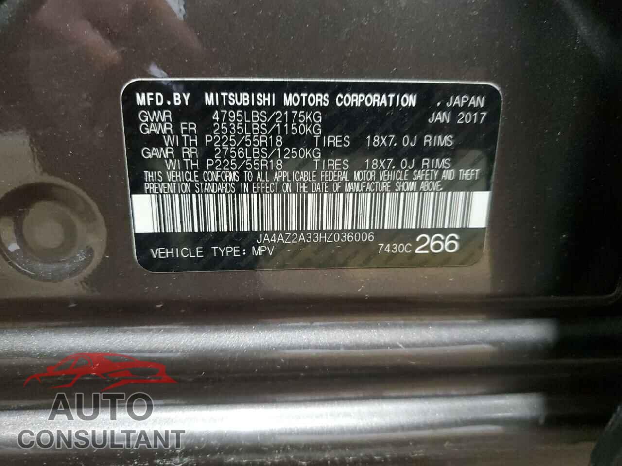 MITSUBISHI OUTLANDER 2017 - JA4AZ2A33HZ036006