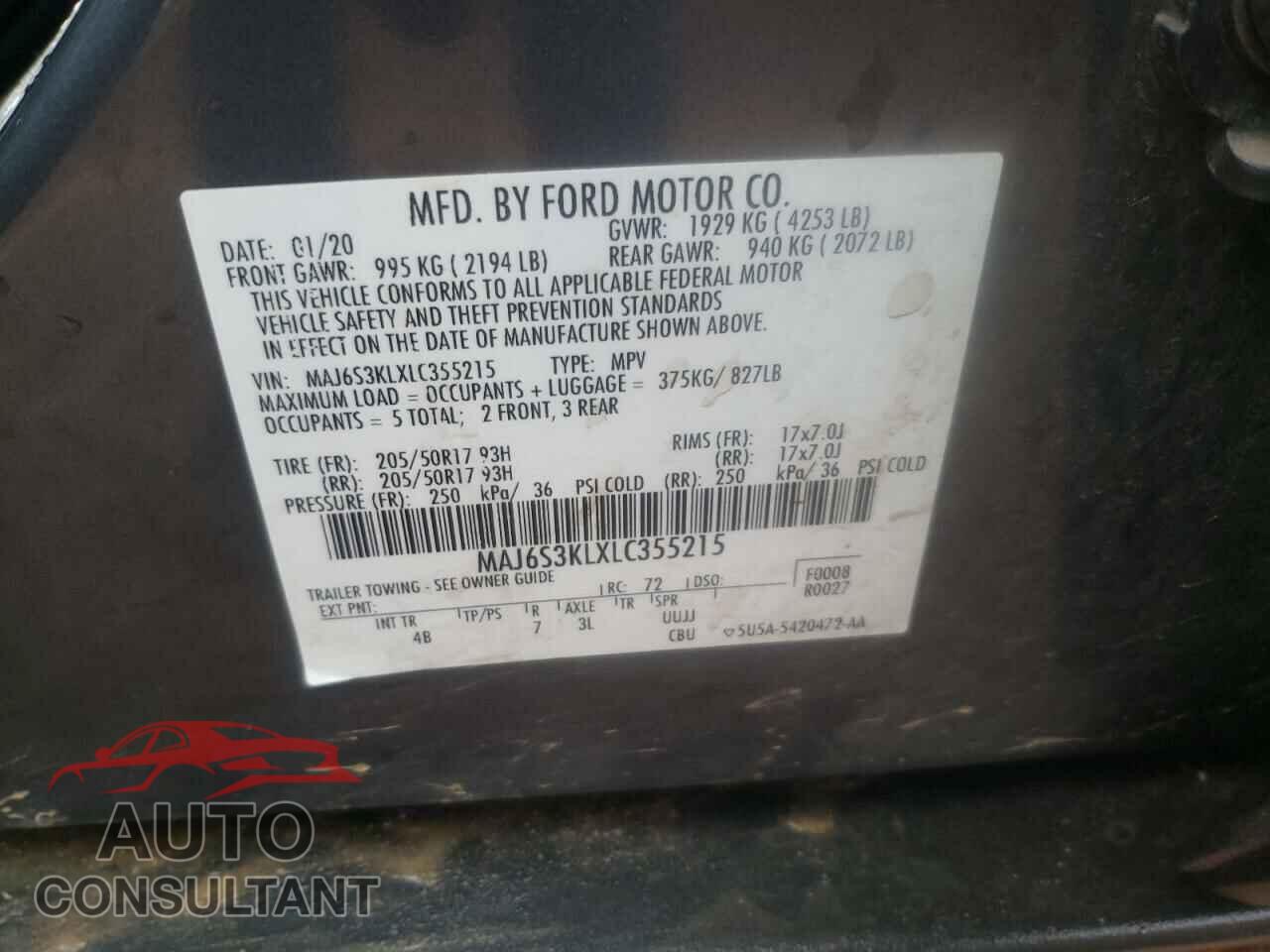 FORD ECOSPORT 2020 - MAJ6S3KLXLC355215