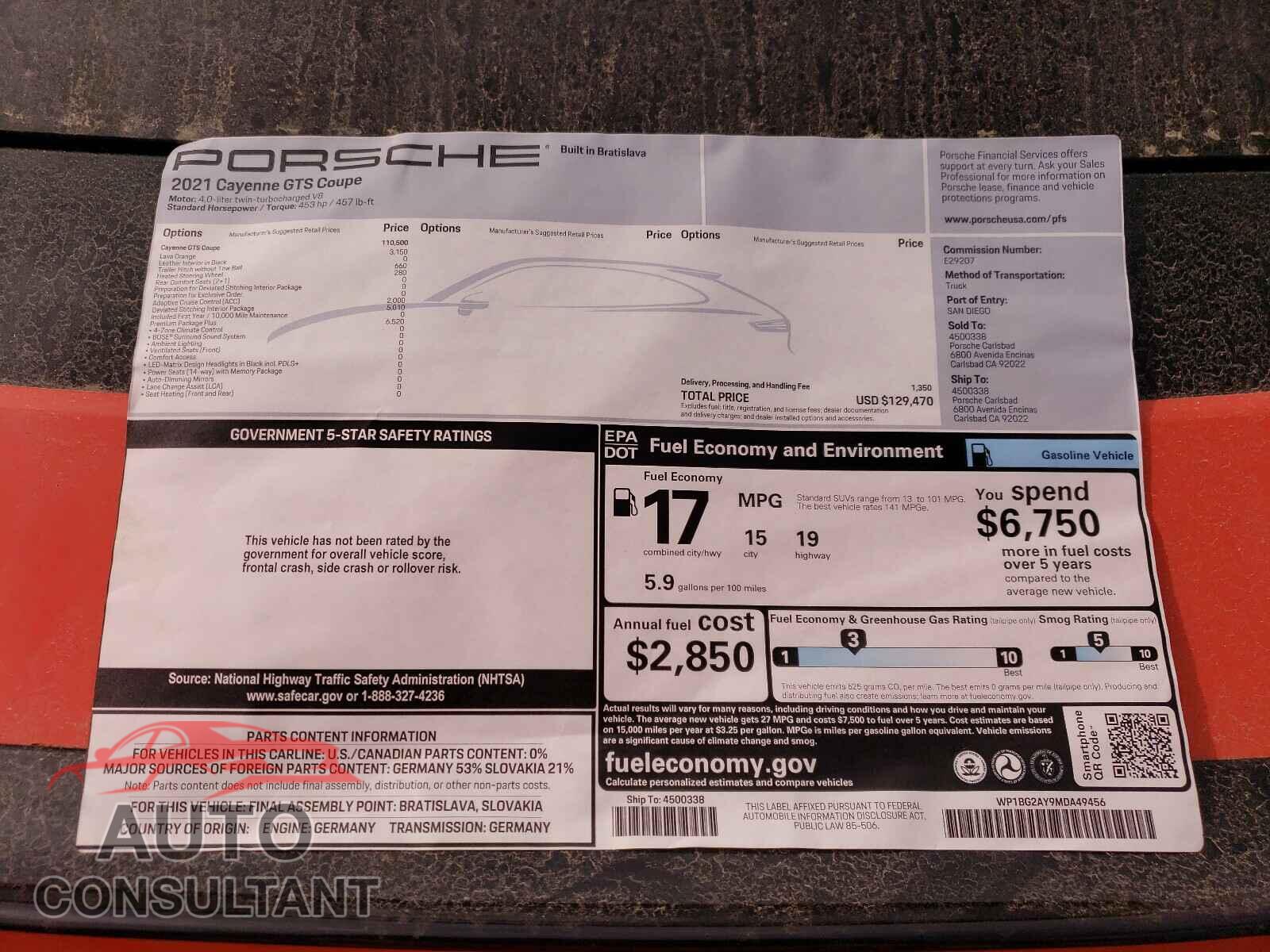 PORSCHE CAYENNE 2021 - WP1BG2AY9MDA49456