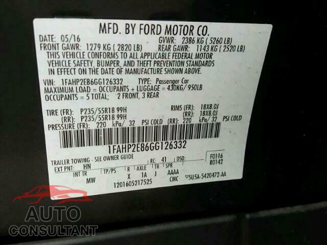 FORD TAURUS 2016 - 1FAHP2E86GG126332