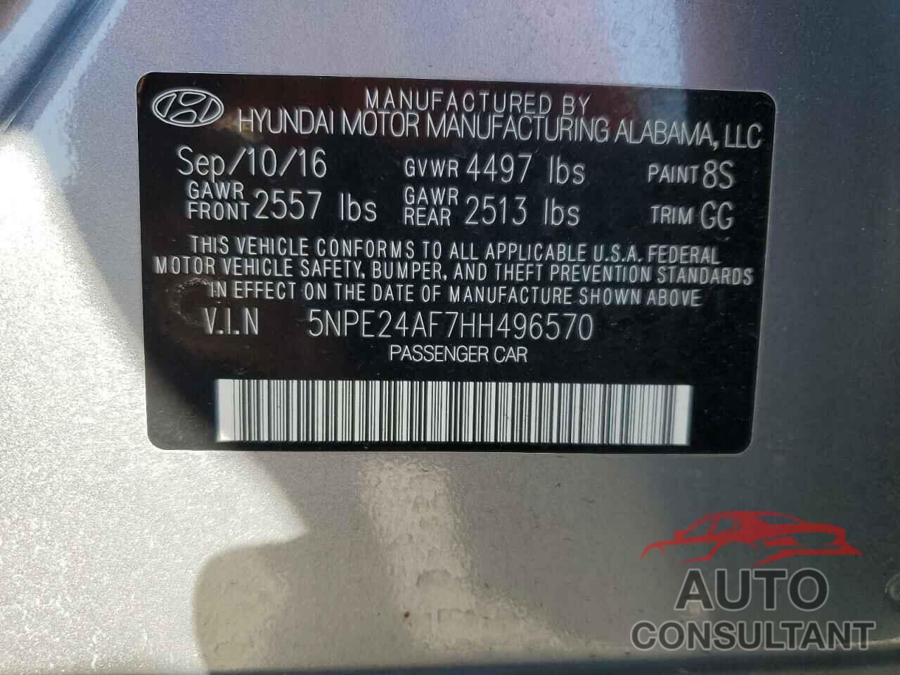 HYUNDAI SONATA 2017 - 5NPE24AF7HH496570