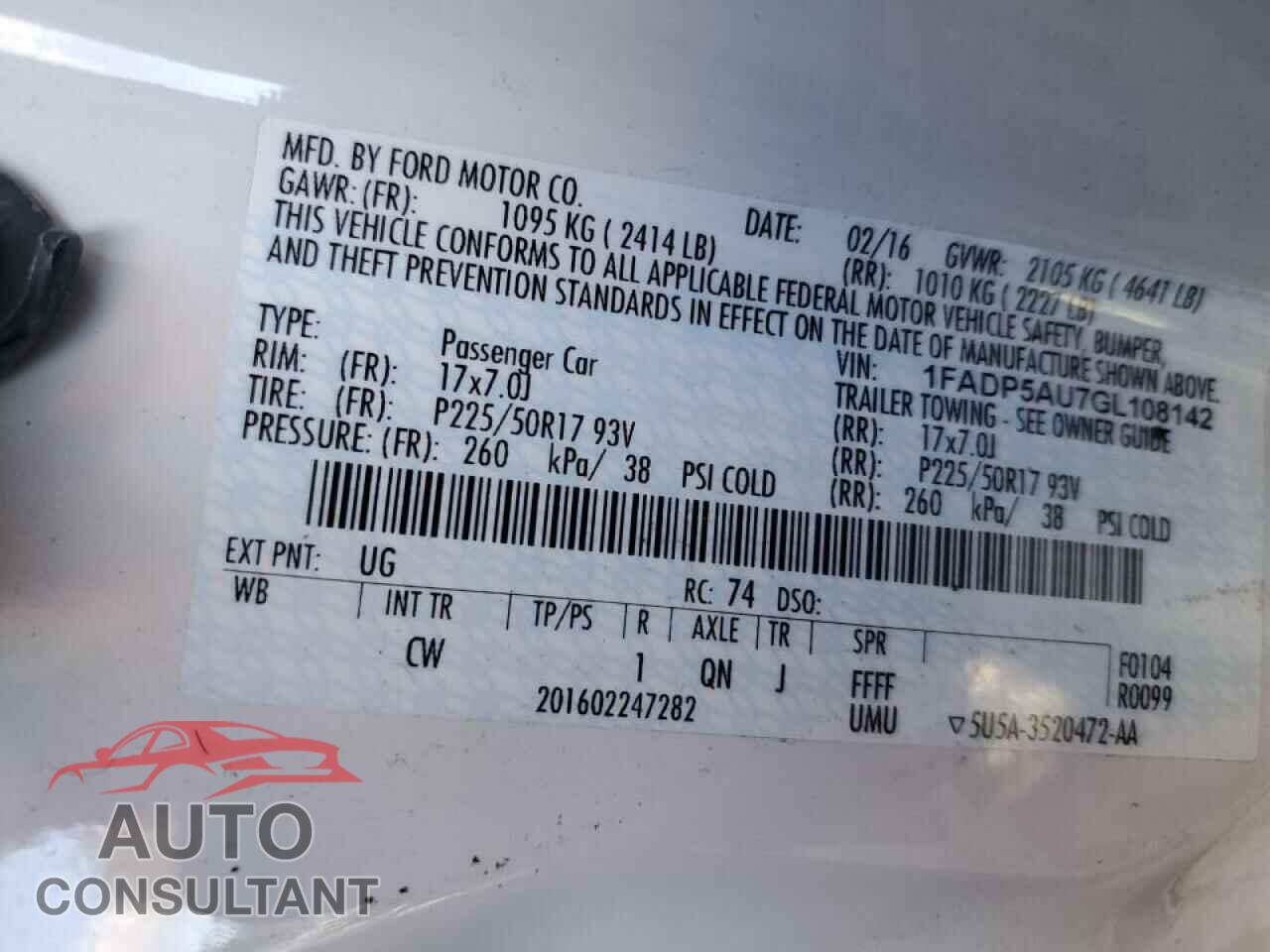 FORD CMAX 2016 - 1FADP5AU7GL108142