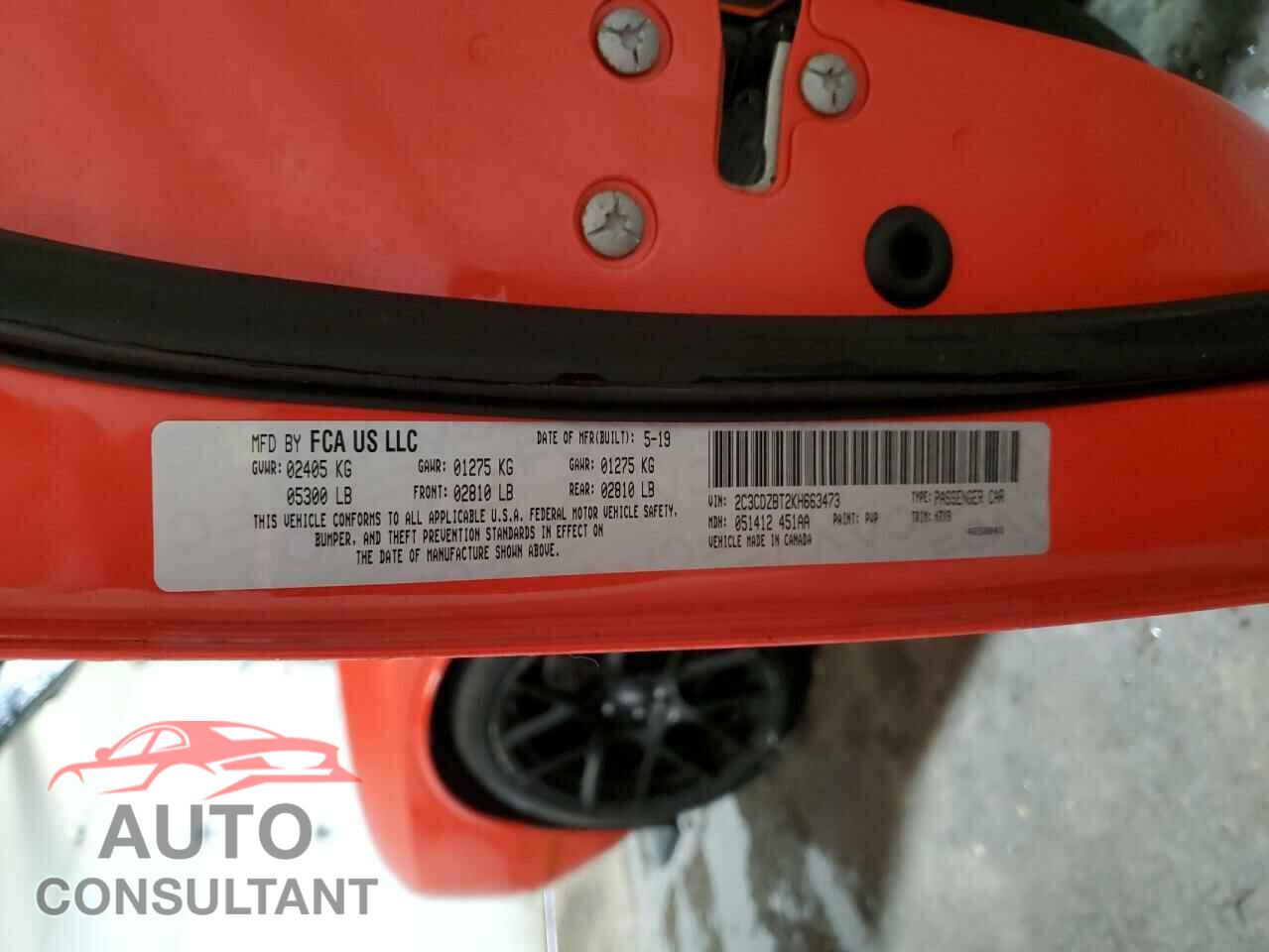 DODGE CHALLENGER 2019 - 2C3CDZBT2KH663473
