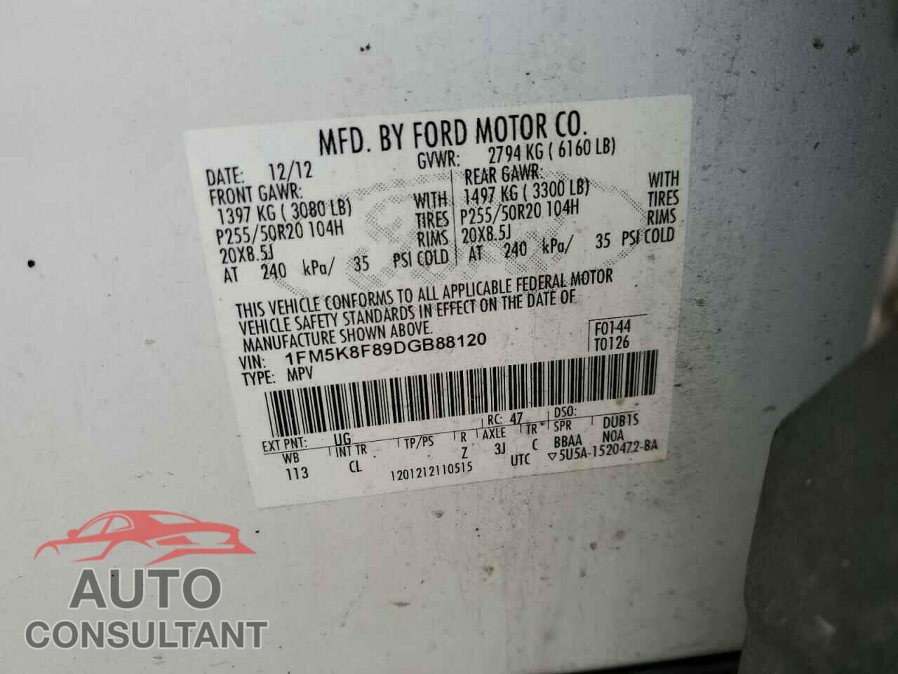 FORD EXPLORER 2013 - 1FM5K8F89DGB88120