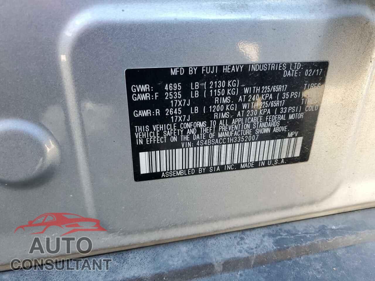 SUBARU OUTBACK 2017 - 4S4BSACC1H3352007