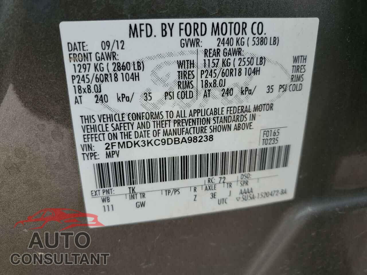 FORD EDGE 2013 - 2FMDK3KC9DBA98238