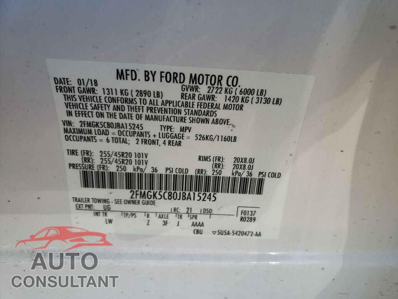 FORD FLEX 2018 - 2FMGK5C80JBA15245