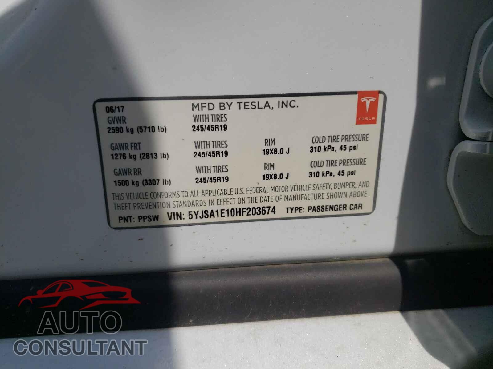 TESLA MODEL S 2017 - 5YJSA1E10HF203674