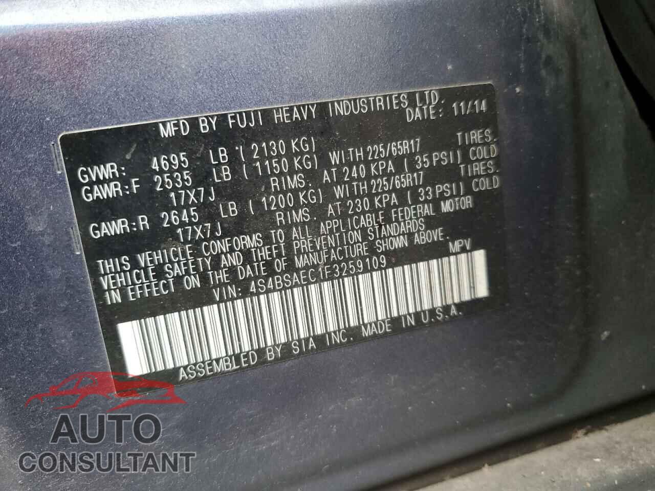 SUBARU OUTBACK 2015 - 4S4BSAEC1F3259109