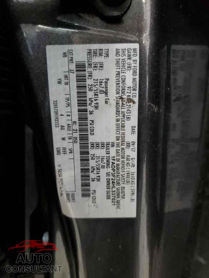 FORD FOCUS 2017 - 1FADP3F24HL337021