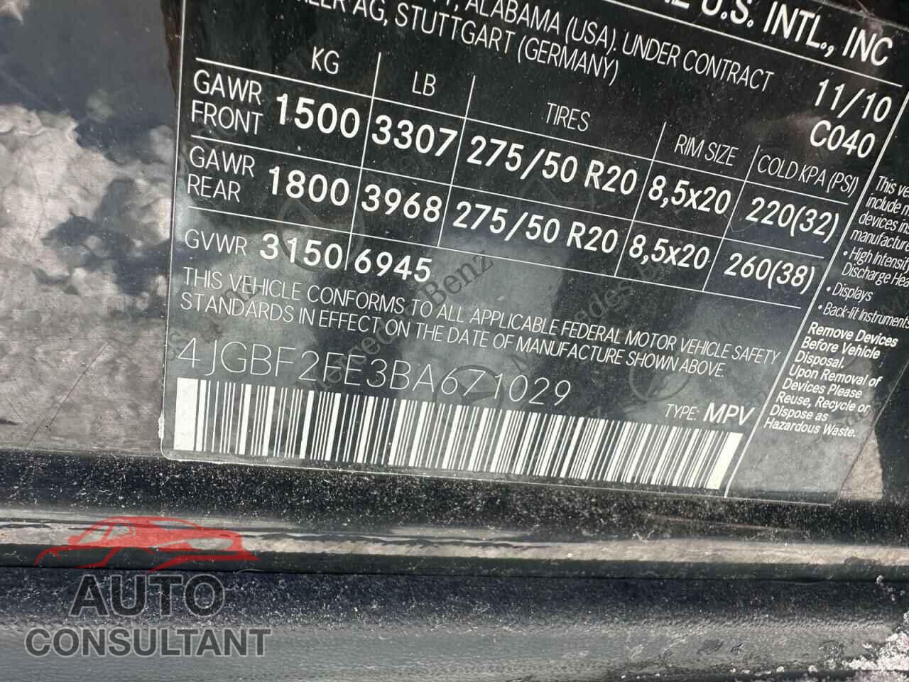 MERCEDES-BENZ GL-CLASS 2011 - 4JGBF2FE3BA671029