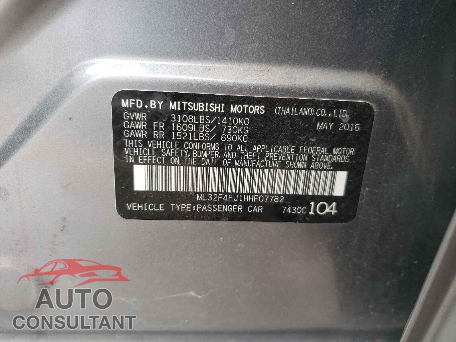 MITSUBISHI MIRAGE 2017 - ML32F4FJ1HHF07782