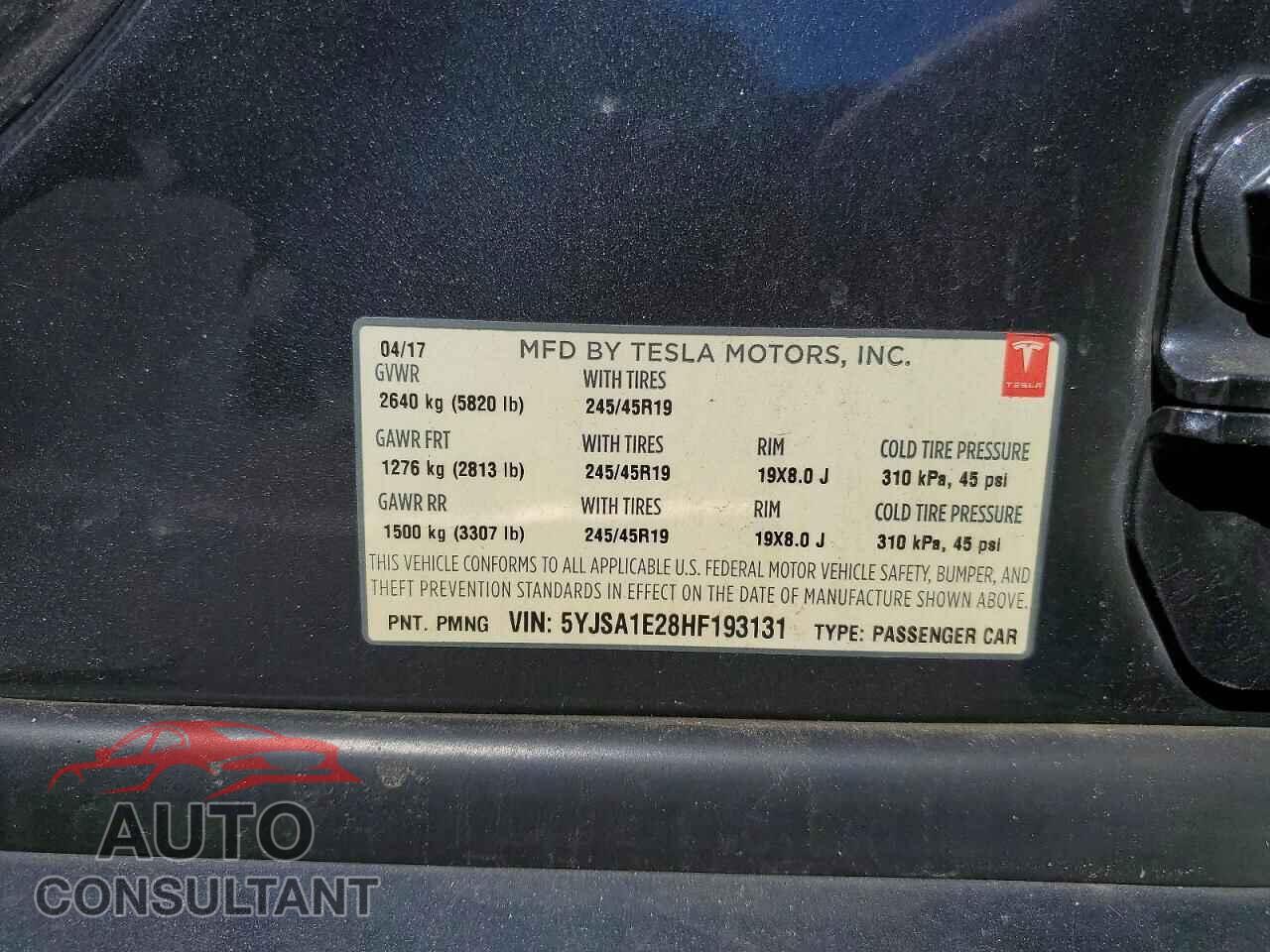 TESLA MODEL S 2017 - 5YJSA1E28HF193131