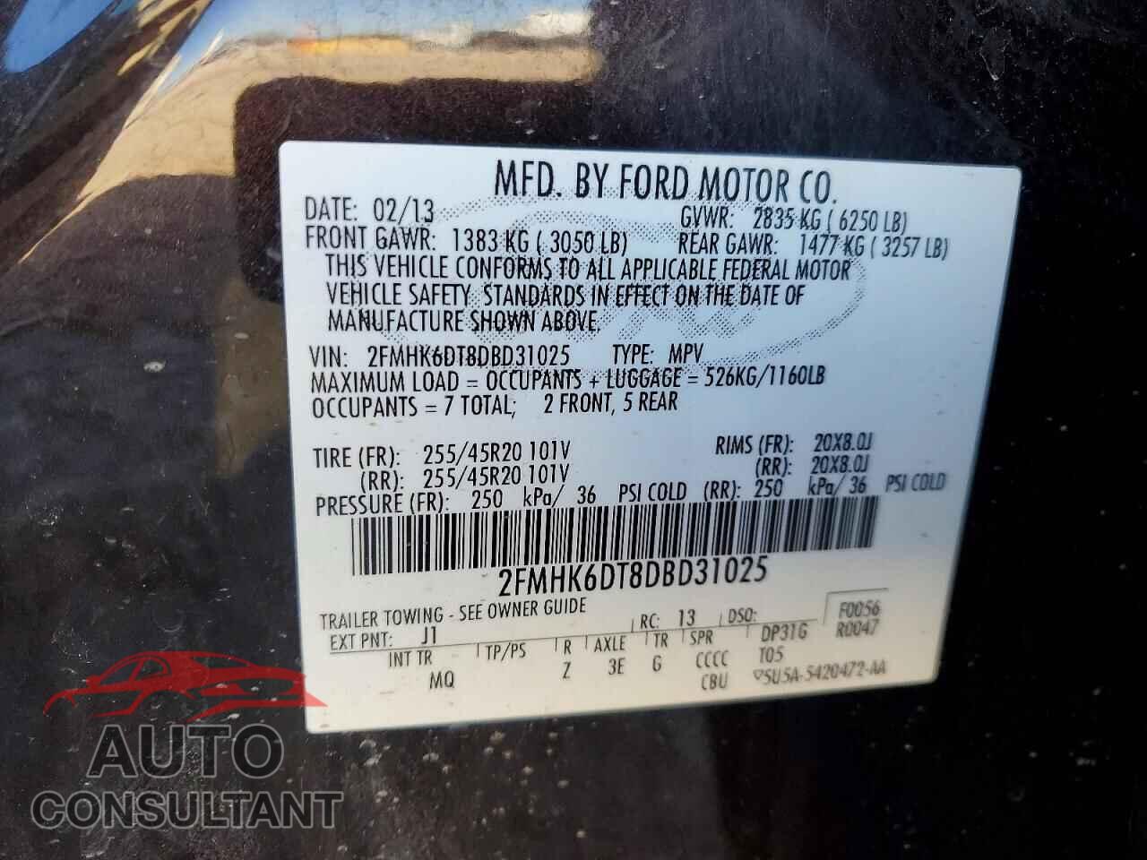 FORD FLEX 2013 - 2FMHK6DT8DBD31025