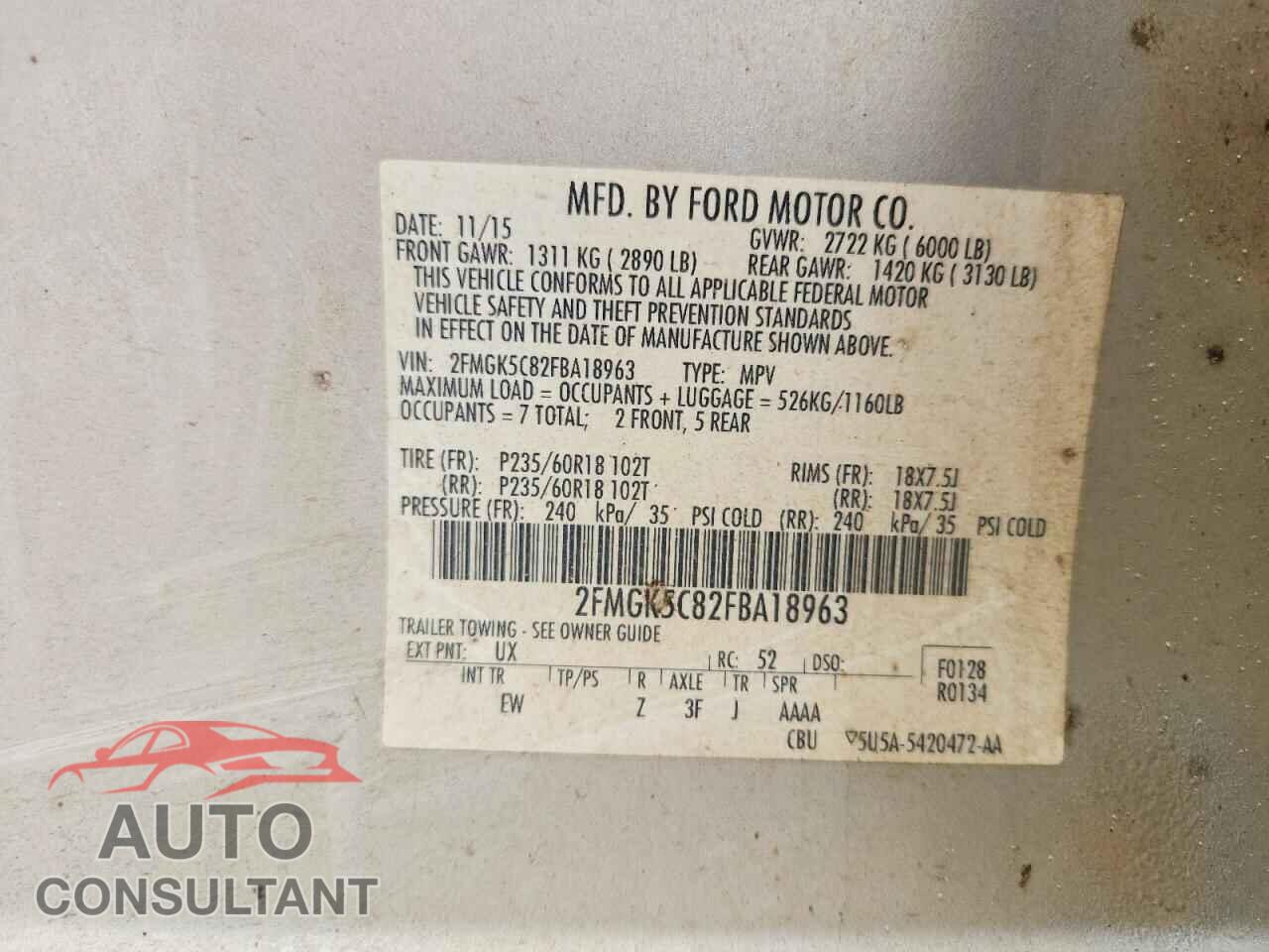 FORD FLEX 2015 - 2FMGK5C82FBA18963