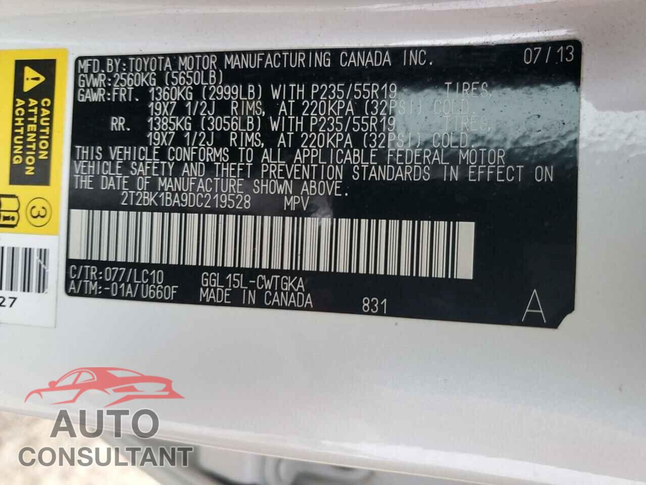 LEXUS RX350 2013 - 2T2BK1BA9DC219528