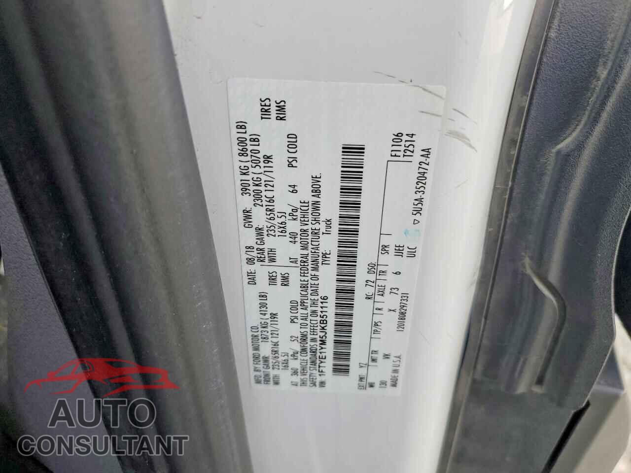 FORD TRANSIT 2018 - 1FTYE1YM5JKB51116