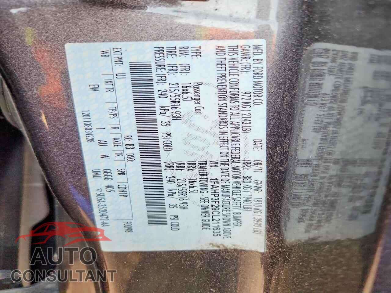 FORD FOCUS 2012 - 1FAHP3F29CL211635
