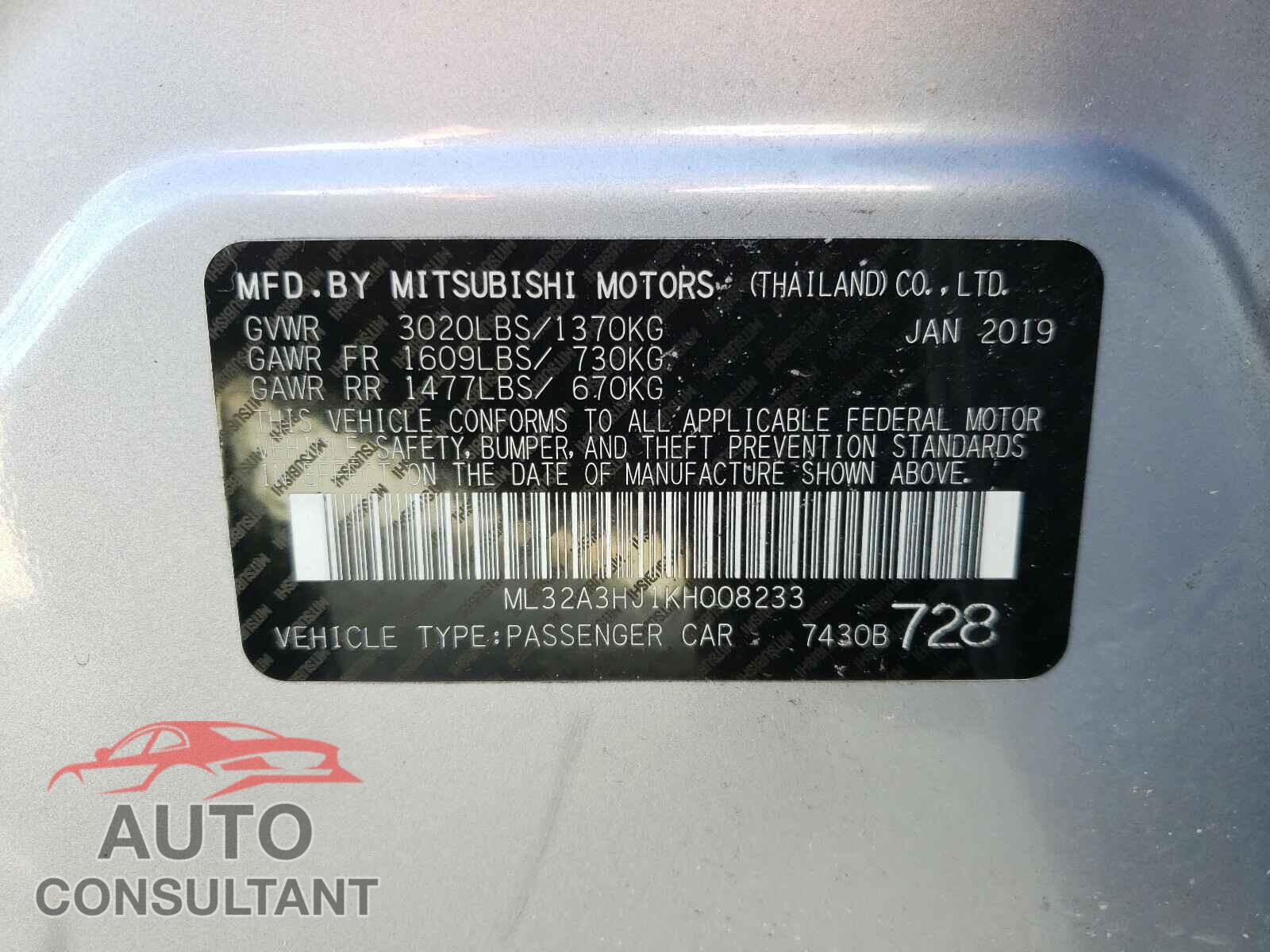 MITSUBISHI MIRAGE 2019 - ML32A3HJ1KH008233