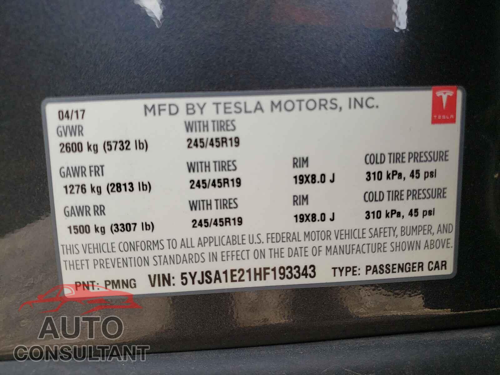 TESLA MODEL S 2017 - 5YJSA1E21HF193343