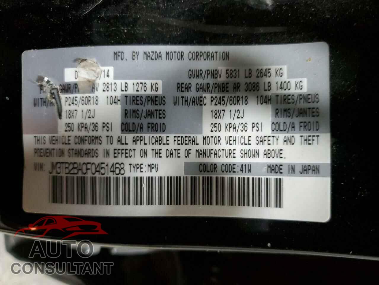 MAZDA CX-9 2015 - JM3TB2BA0F0451468