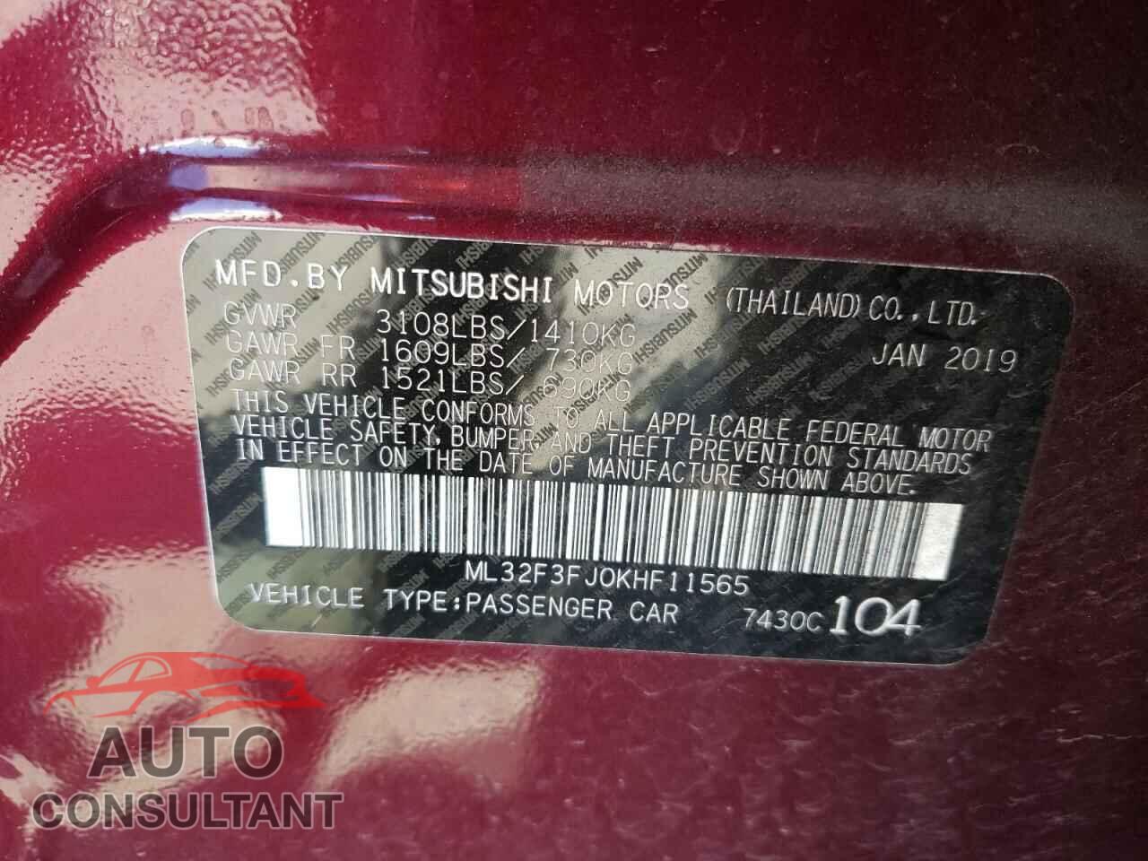 MITSUBISHI MIRAGE 2019 - ML32F3FJ0KHF11565