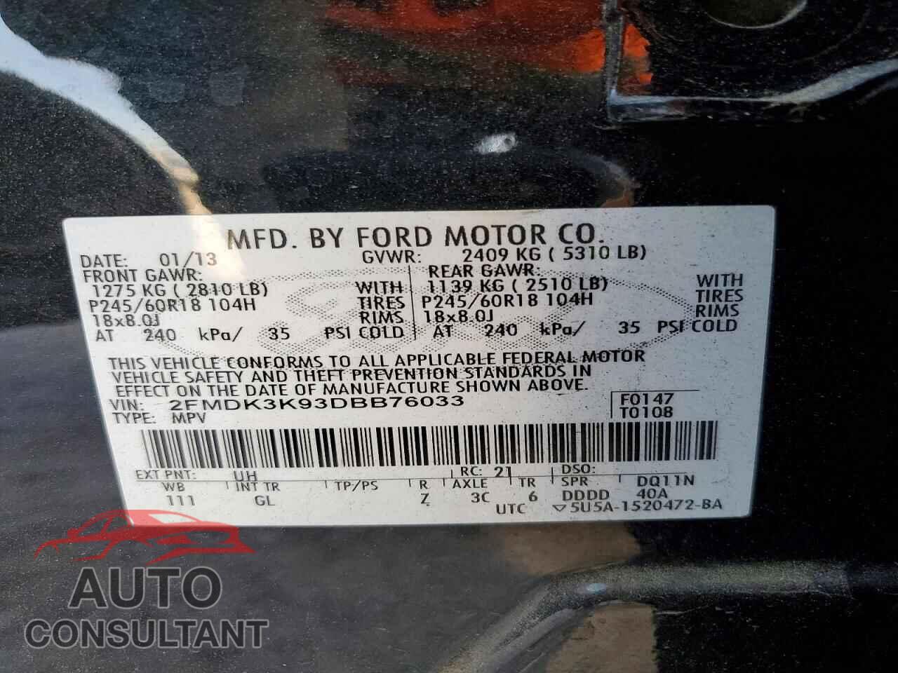 FORD EDGE 2013 - 2FMDK3K93DBB76033