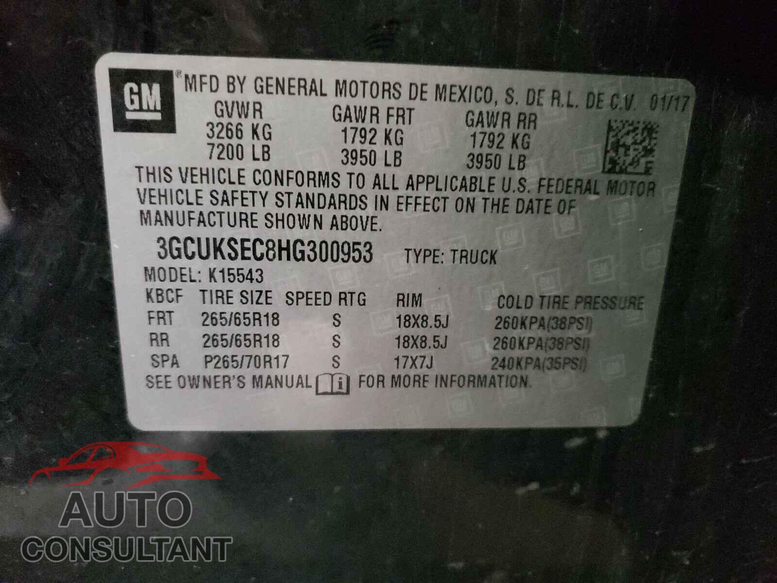 CHEVROLET SILVERADO 2017 - 3GCUKSEC8HG300953