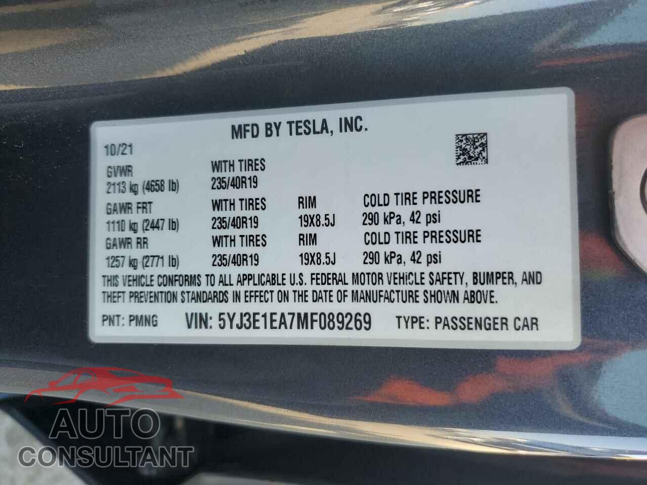 TESLA MODEL 3 2021 - 5YJ3E1EA7MF089269