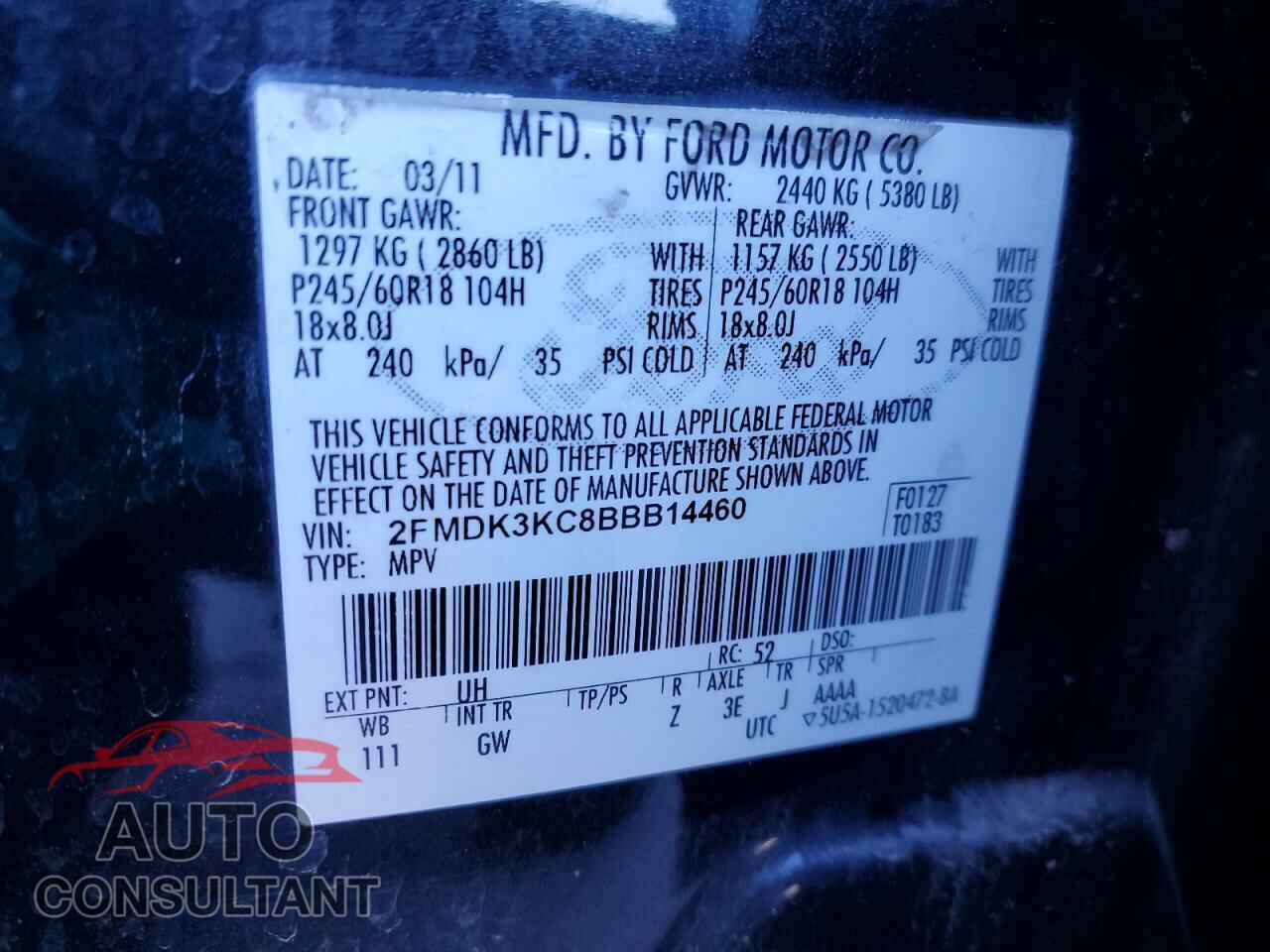 FORD EDGE 2011 - 2FMDK3KC8BBB14460