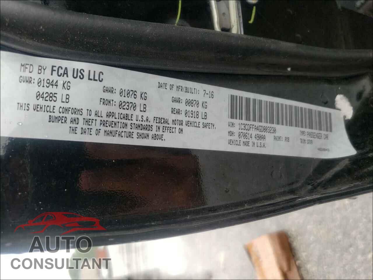 DODGE DART 2016 - 1C3CDFFA4GD803230