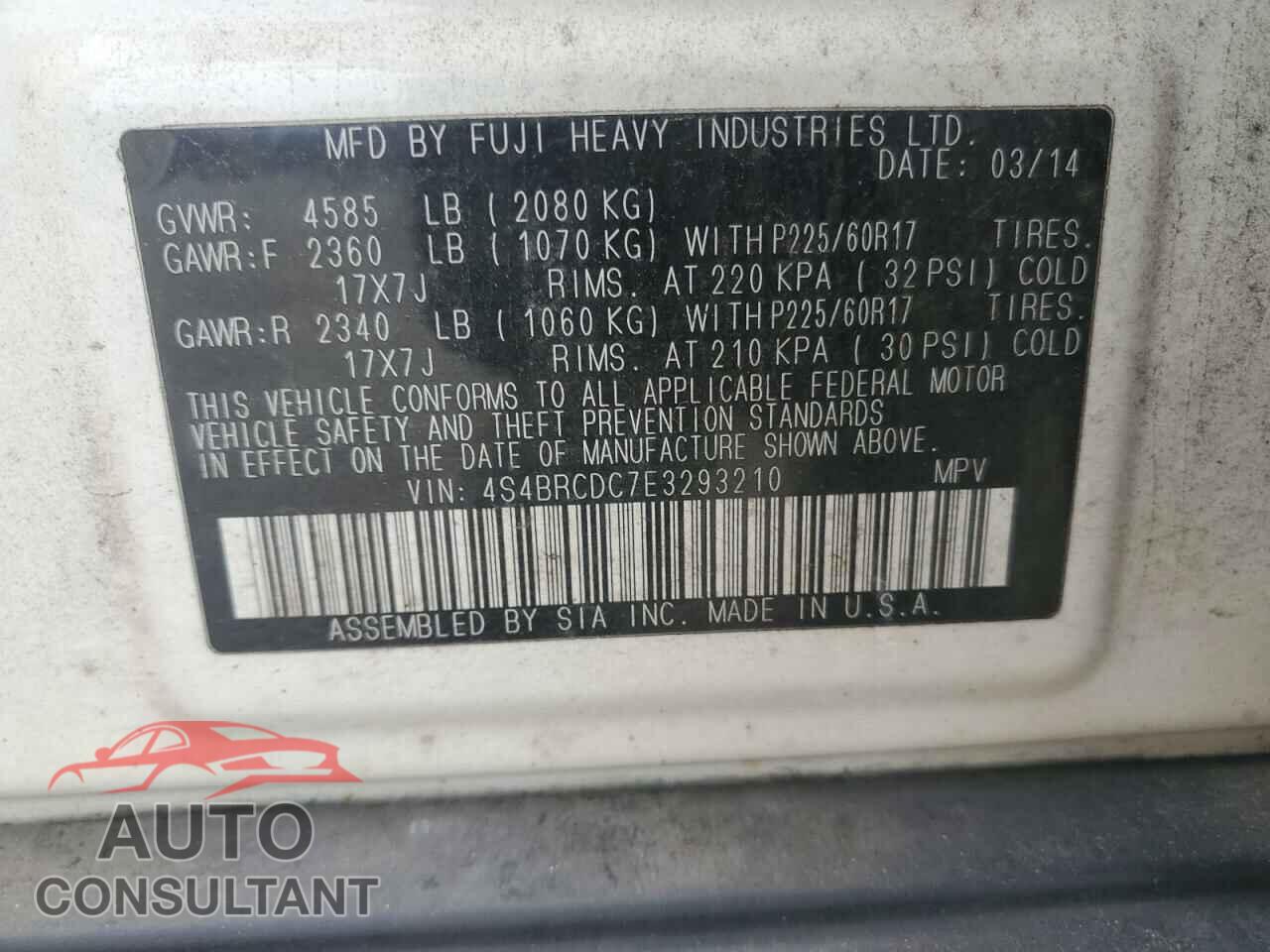 SUBARU OUTBACK 2014 - 4S4BRCDC7E3293210
