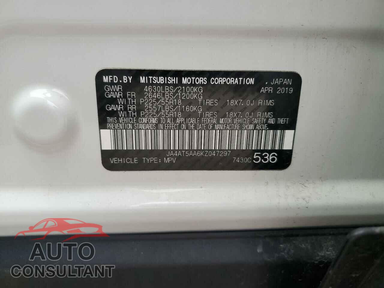 MITSUBISHI ECLIPSE 2019 - JA4AT5AA6KZ047297