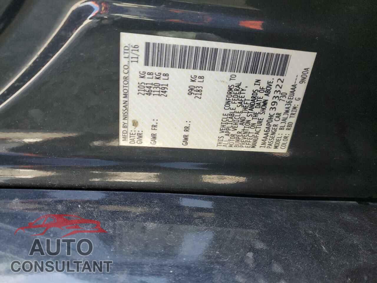 NISSAN MAXIMA 2017 - 1N4AA6AP0HC393322