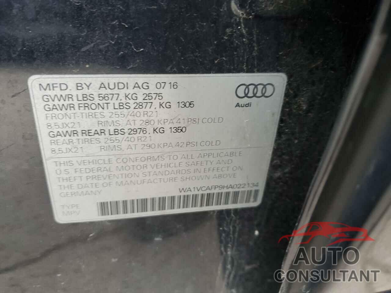 AUDI SQ5 2017 - WA1VCAFP9HA022134