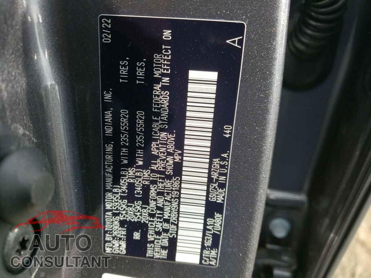 TOYOTA HIGHLANDER 2022 - 5TDFZRBH9NS191865
