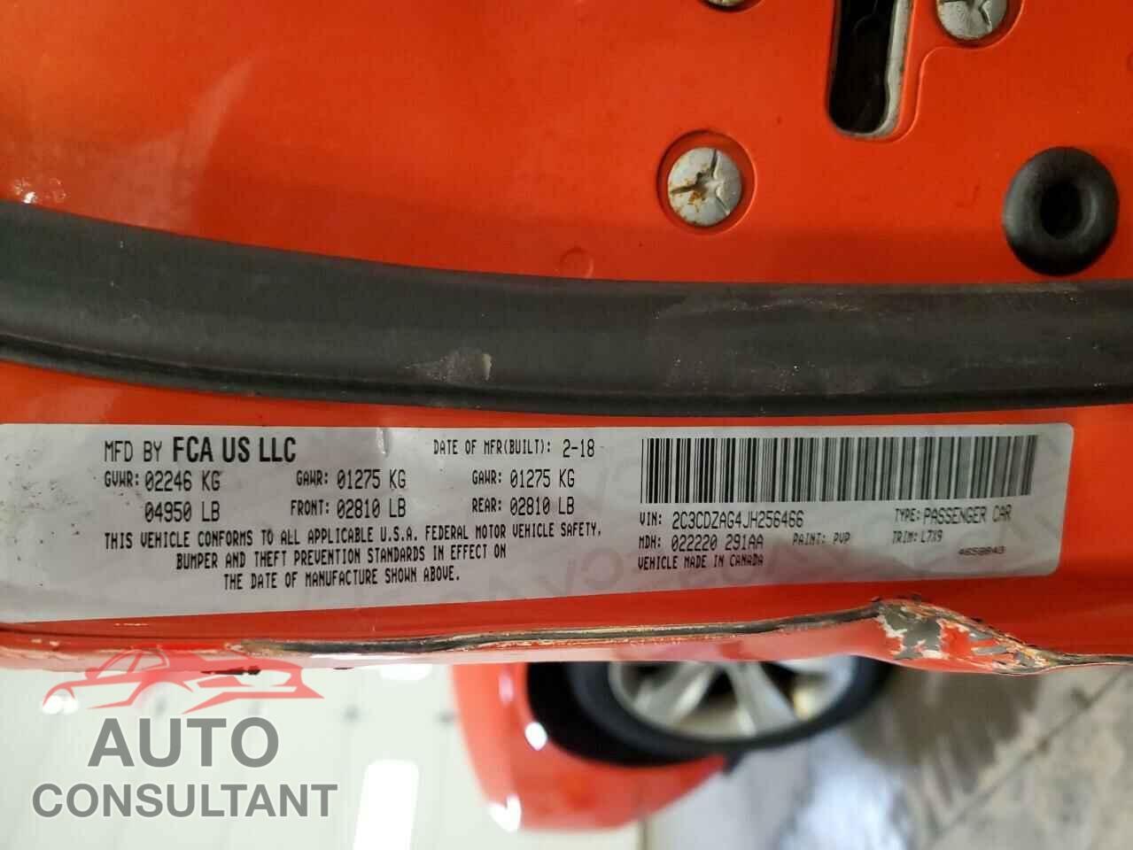DODGE CHALLENGER 2018 - 2C3CDZAG4JH256466