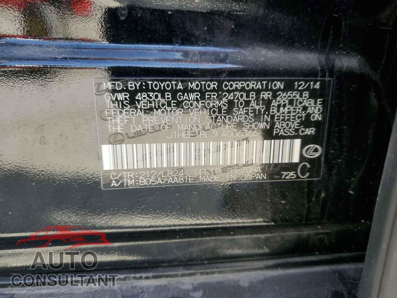 LEXUS GS350 2015 - JTHBE1BL3FA006366